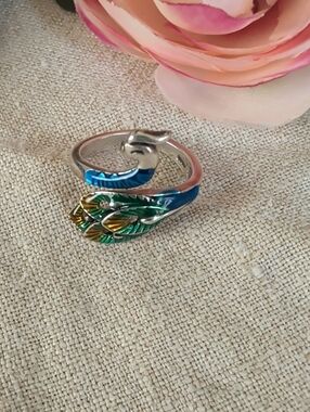 Vintage Enamel Peacock Adjustable Wrap Ring Colorful Bird 6
